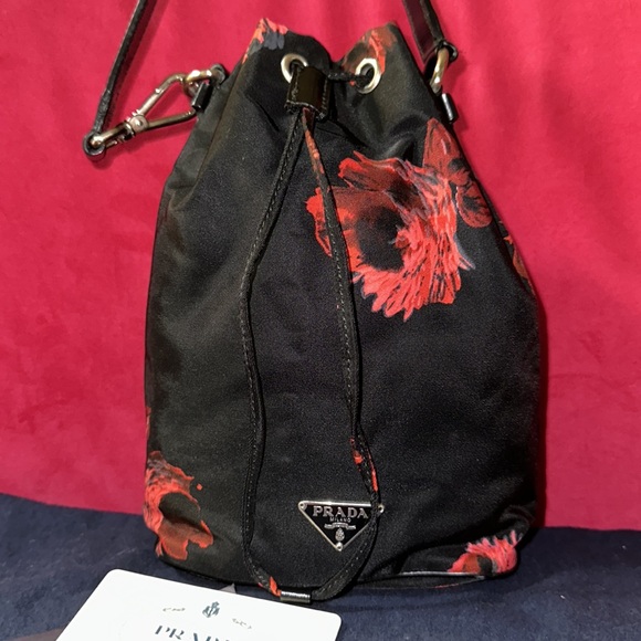 Prada Tessuto nylon roses mini bucket bag shoulder purse - Picture 1 of 16